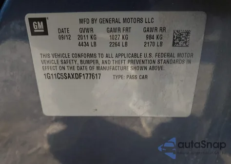 2013 Chevrolet Malibu 1Lt z USA, uszkodzony, nr VIN 1G11C5SAXDF177617